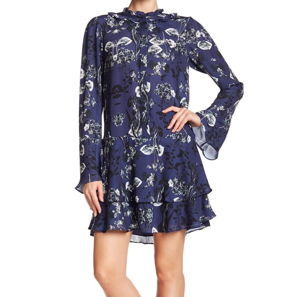 Parker Floral Long Sleeve Ruffle Dress, L